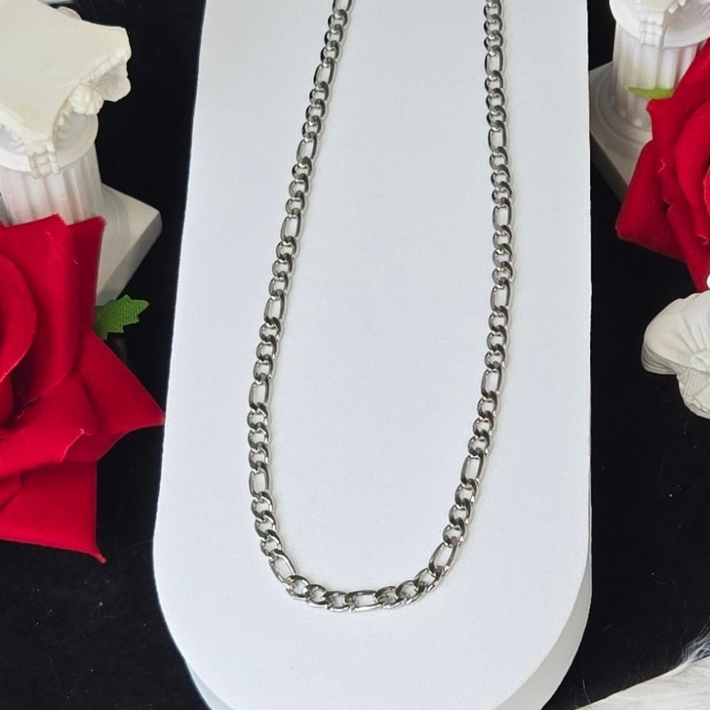 Silver Figaro Chain Necklace 4mm Stainless Steel Classic Link 20" Everyday Clean